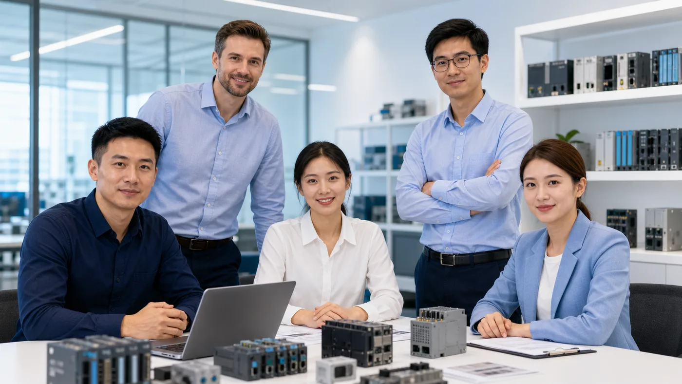 SmartNexMSK technical support and sourcing team reviewing automation components